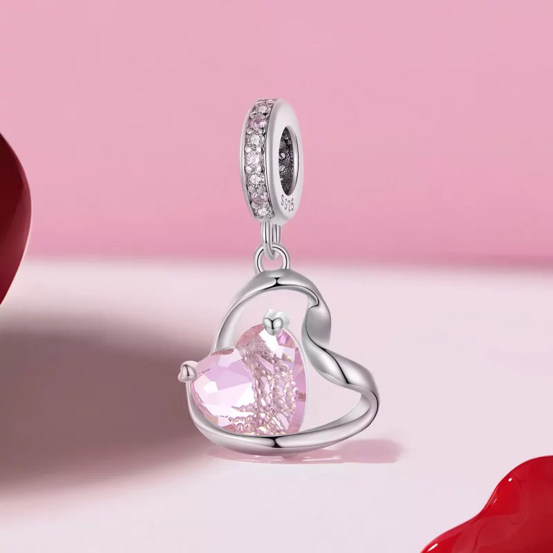 (imagen para) Pendiente en forma de corazón con cinta estilo Pandora - BSC922 - Ver 2