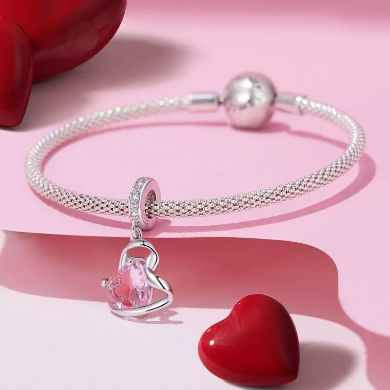 (imagen para) Pendiente en forma de corazón con cinta estilo Pandora - BSC922 - Ver 3