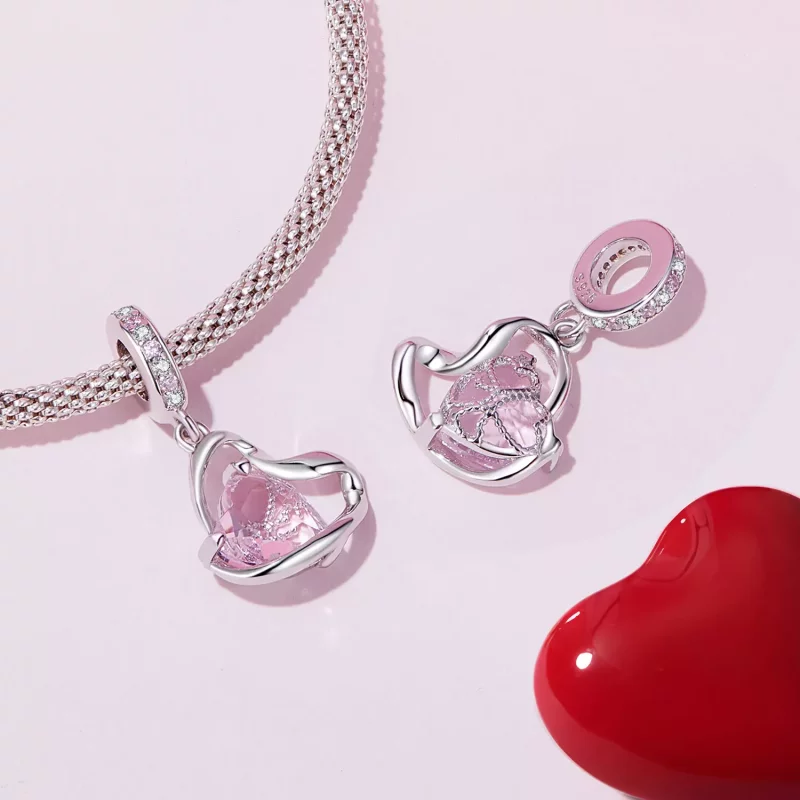 (imagen para) Pendiente en forma de corazón con cinta estilo Pandora - BSC922 - Ver 4