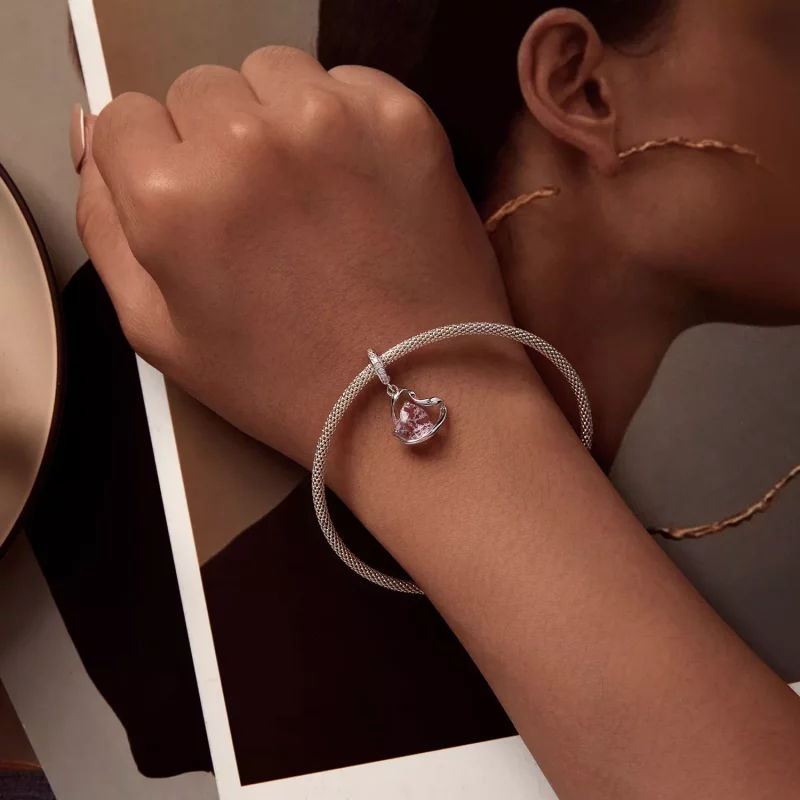 (imagen para) Pendiente en forma de corazón con cinta estilo Pandora - BSC922 - Ver 5