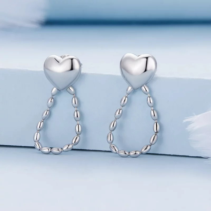 (imagen para) Pendientes colgantes con borlas en forma de corazón estilo Pandora - BSE825 - Ver 2