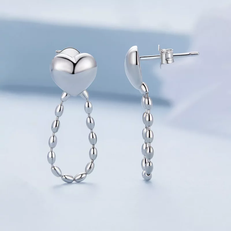 (imagen para) Pendientes colgantes con borlas en forma de corazón estilo Pandora - BSE825 - Ver 3