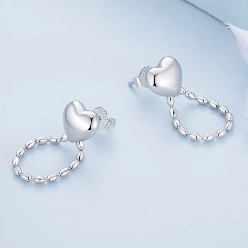 (imagen para) Pendientes colgantes con borlas en forma de corazón estilo Pandora - BSE825 - Ver 4