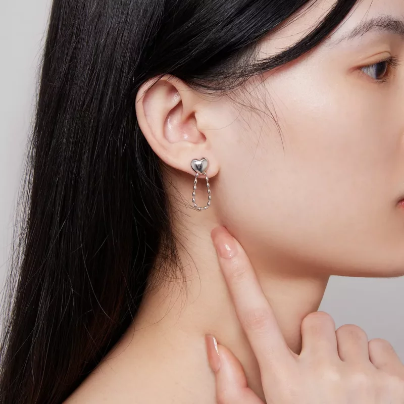 (imagen para) Pendientes colgantes con borlas en forma de corazón estilo Pandora - BSE825 - Ver 5