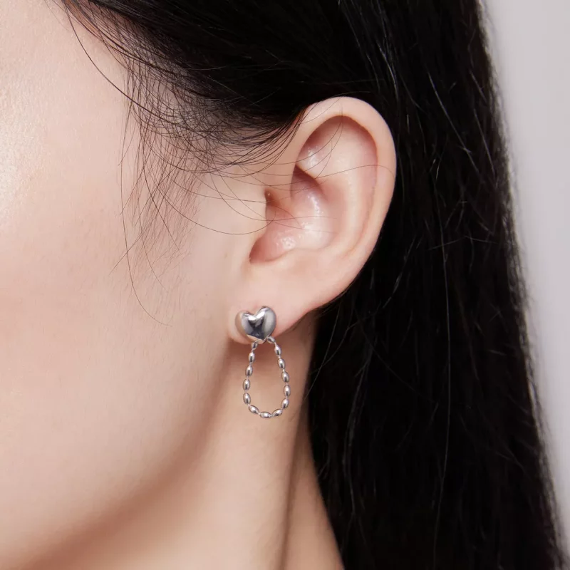 (imagen para) Pendientes colgantes con borlas en forma de corazón estilo Pandora - BSE825 - Ver 6