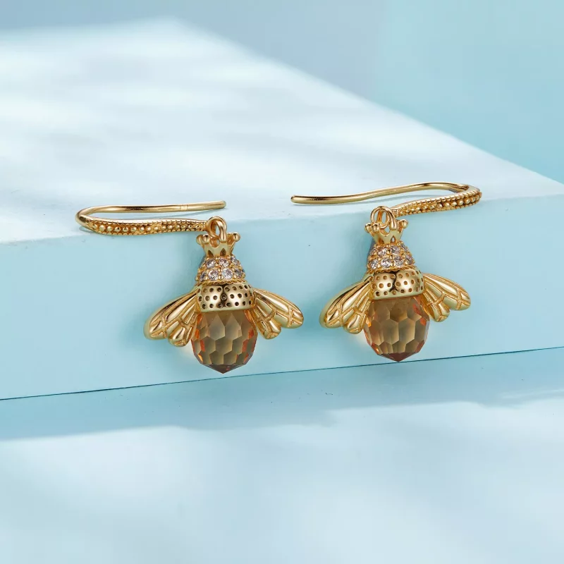 (imagen para) Pendientes colgantes estilo Pandora con abeja dorada - SCE149-B - Ver 2