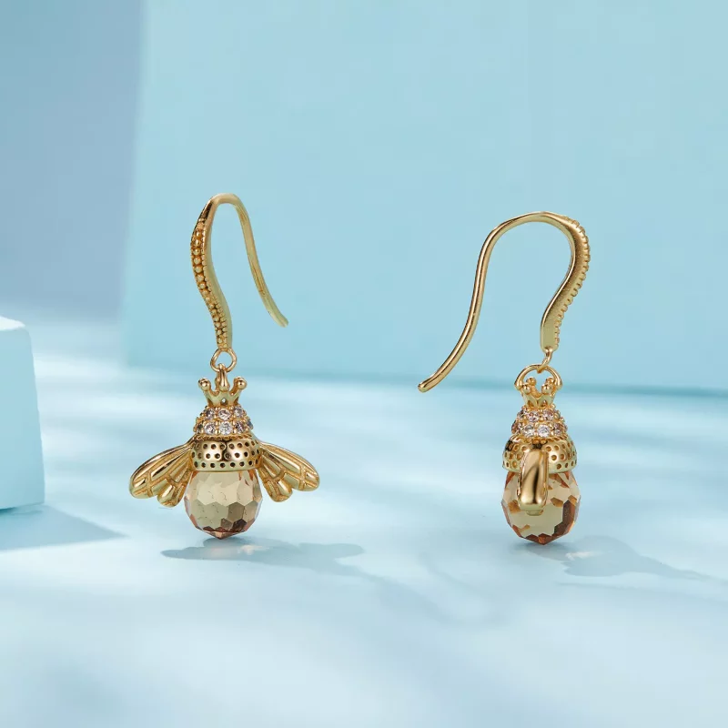 (imagen para) Pendientes colgantes estilo Pandora con abeja dorada - SCE149-B - Ver 3