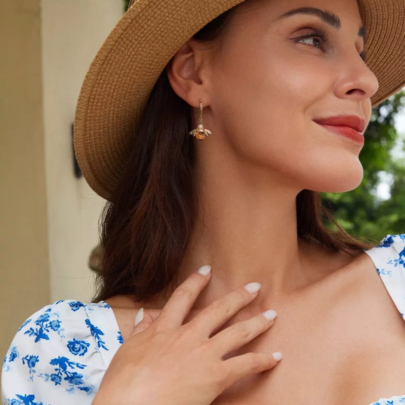 (imagen para) Pendientes colgantes estilo Pandora con abeja dorada - SCE149-B - Ver 5