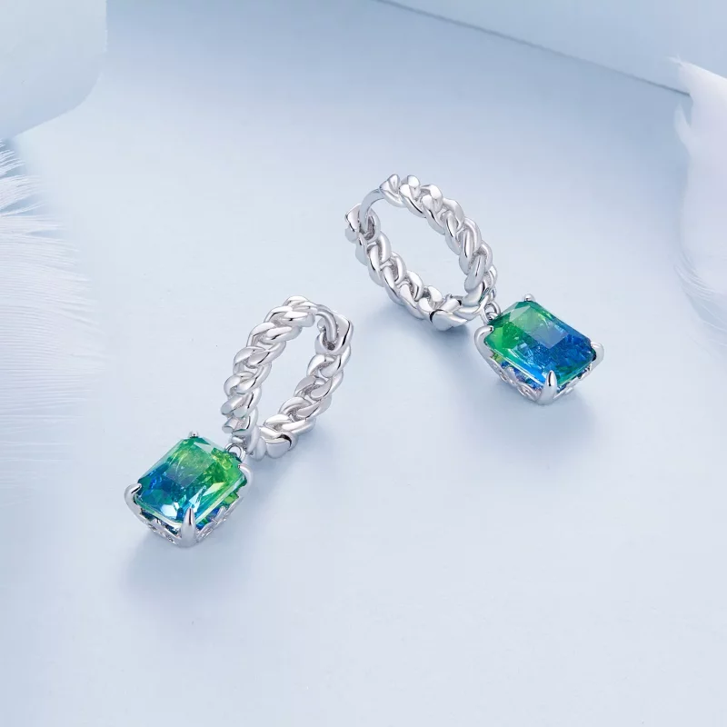 (imagen para) Pendientes de aro con cadena al estilo Pandora - BSE887 - Ver 3
