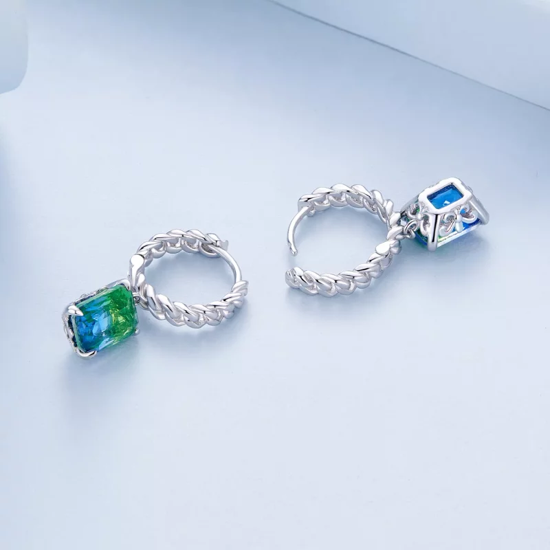 (imagen para) Pendientes de aro con cadena al estilo Pandora - BSE887 - Ver 4