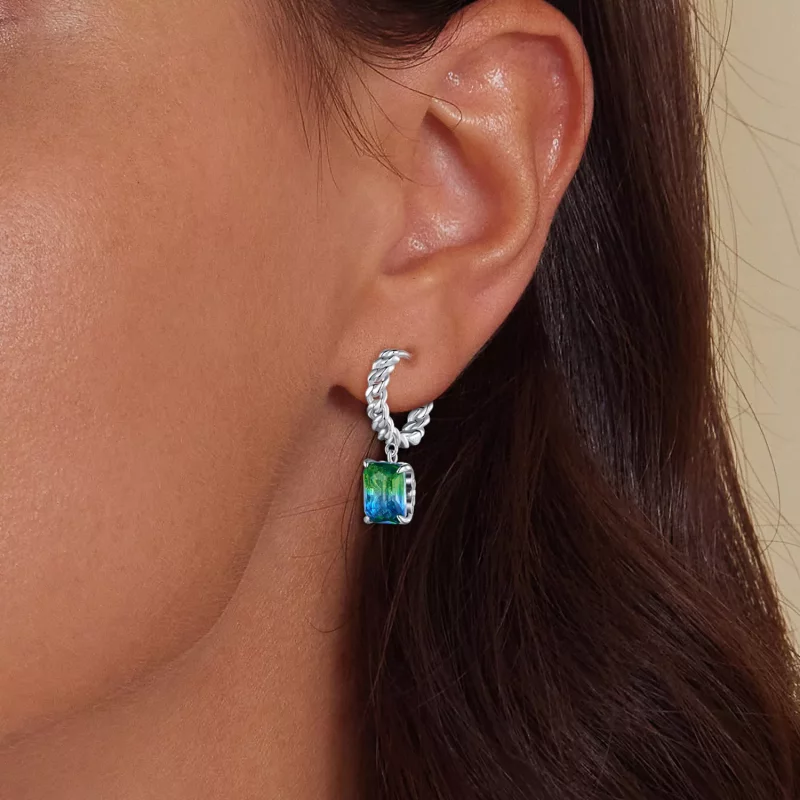 (imagen para) Pendientes de aro con cadena al estilo Pandora - BSE887 - Ver 6