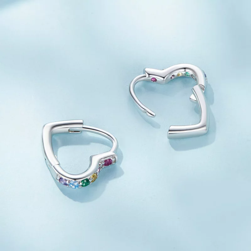 (imagen para) Pendientes de Aro con Corazón Arcoíris al Estilo Pandora - SCE1626-CF - Ver 4