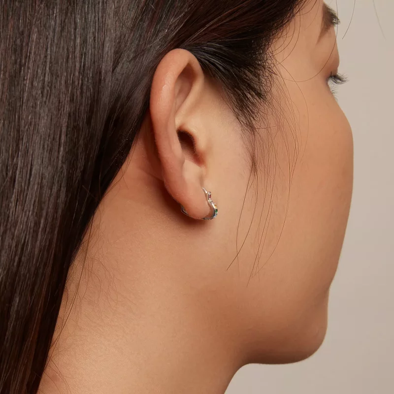 (imagen para) Pendientes de Aro con Corazón Arcoíris al Estilo Pandora - SCE1626-CF - Ver 5