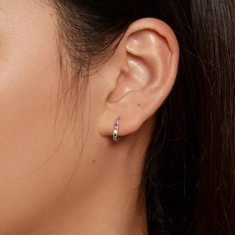 (imagen para) Pendientes de Aro con Corazón Arcoíris al Estilo Pandora - SCE1626-CF - Ver 6