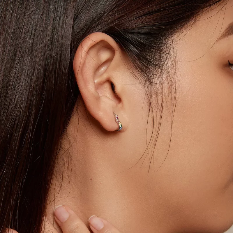 (imagen para) Pendientes de Aro con Corazón Arcoíris al Estilo Pandora - SCE1626-CF - Ver 8