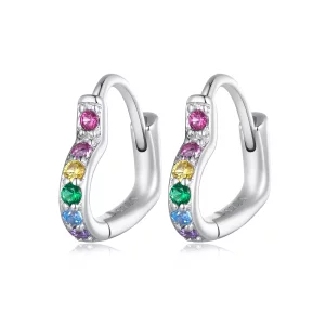 (imagen para) Pendientes de Aro con Corazón Arcoíris al Estilo Pandora - SCE1626-CF