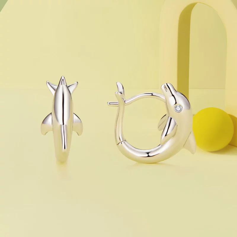 (imagen para) Pendientes de Aro con Estilo de Delfín al Estilo Pandora - BSE881 - Ver 2