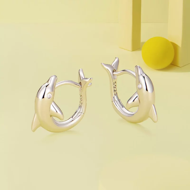 (imagen para) Pendientes de Aro con Estilo de Delfín al Estilo Pandora - BSE881 - Ver 3