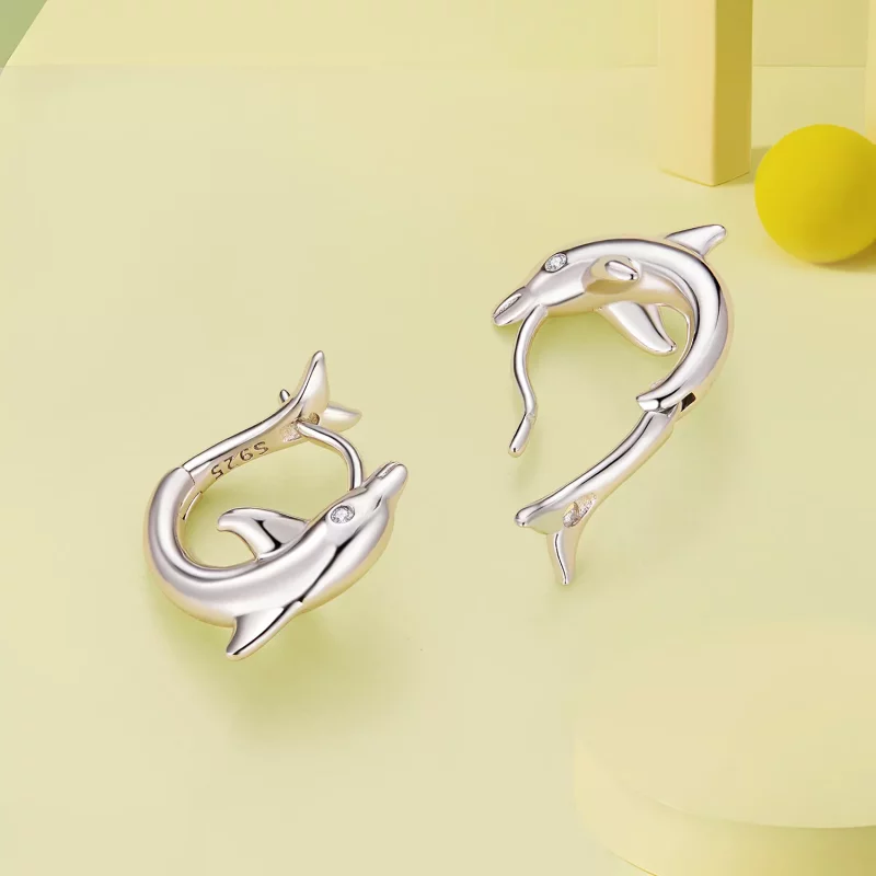 (imagen para) Pendientes de Aro con Estilo de Delfín al Estilo Pandora - BSE881 - Ver 4