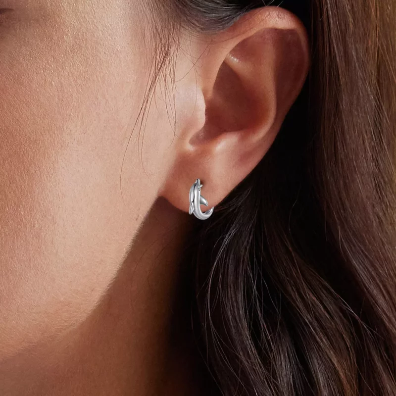 (imagen para) Pendientes de Aro con Estilo de Delfín al Estilo Pandora - BSE881 - Ver 10