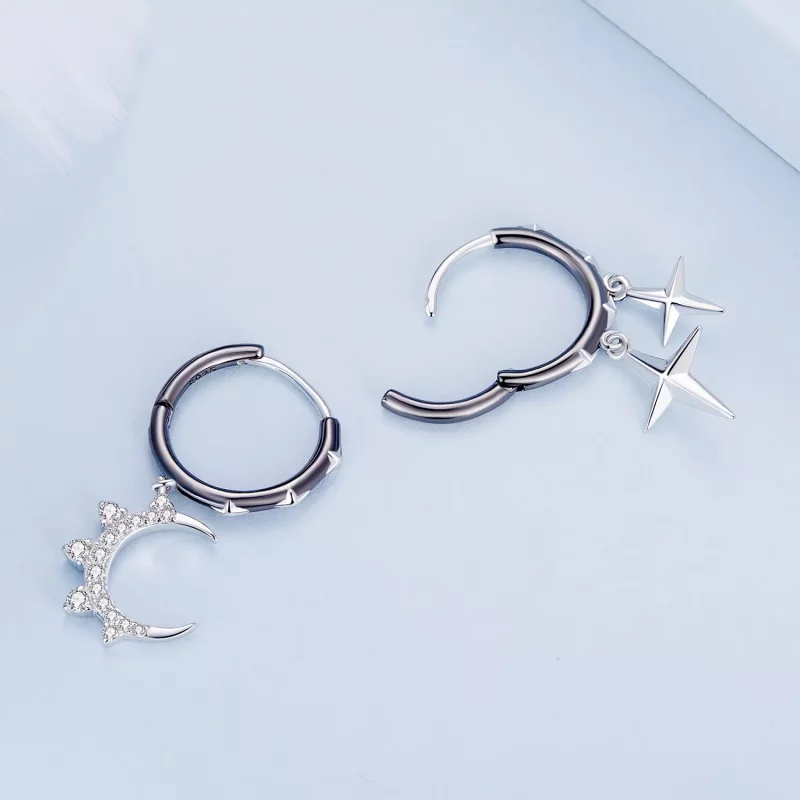(imagen para) Pendientes de aro con estilo Pandora de estrellas y luna brillante - BSE805 - Ver 4