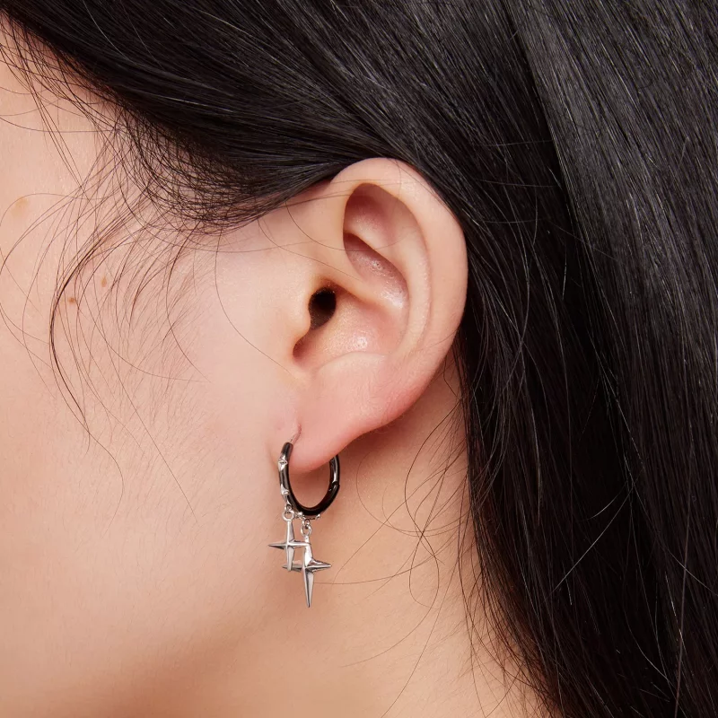 (imagen para) Pendientes de aro con estilo Pandora de estrellas y luna brillante - BSE805 - Ver 6