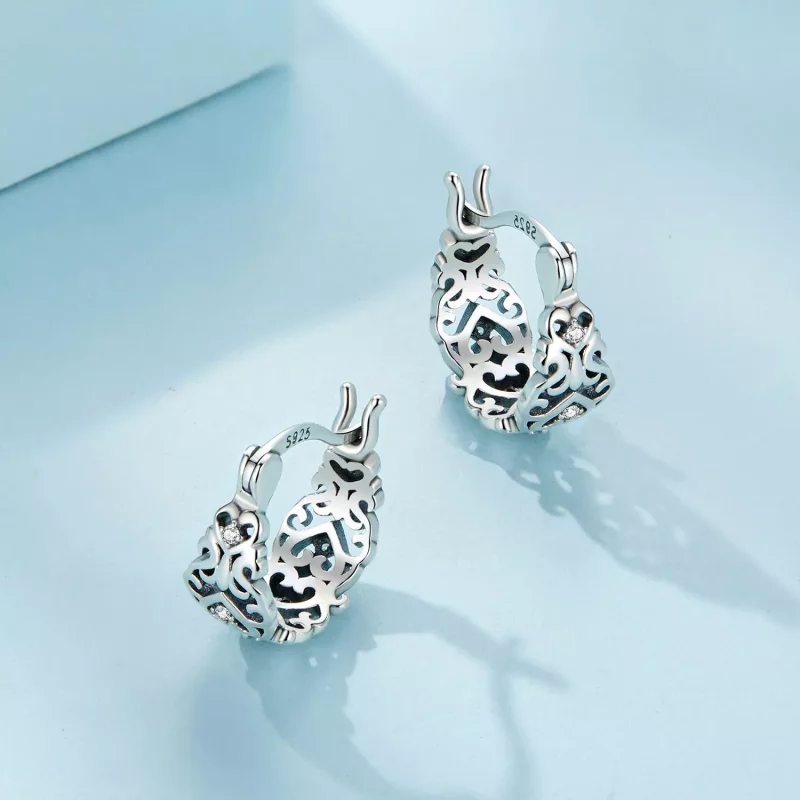 (imagen para) Pendientes de Aro con Estilo Pandora y Patrón Retro - SCE1650 - Ver 3