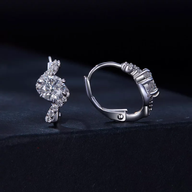 (imagen para) Pendientes de Aro con Moissanita de Estilo Pandora de 50 Puntos (Dos Certificado - Ver 2