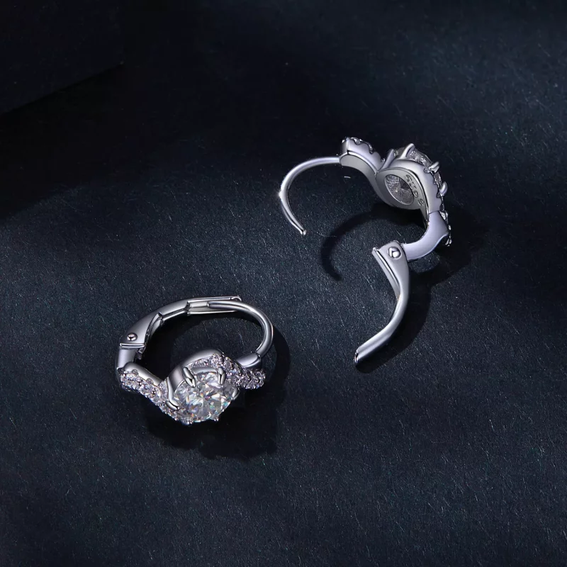 (imagen para) Pendientes de Aro con Moissanita de Estilo Pandora de 50 Puntos (Dos Certificado - Ver 4