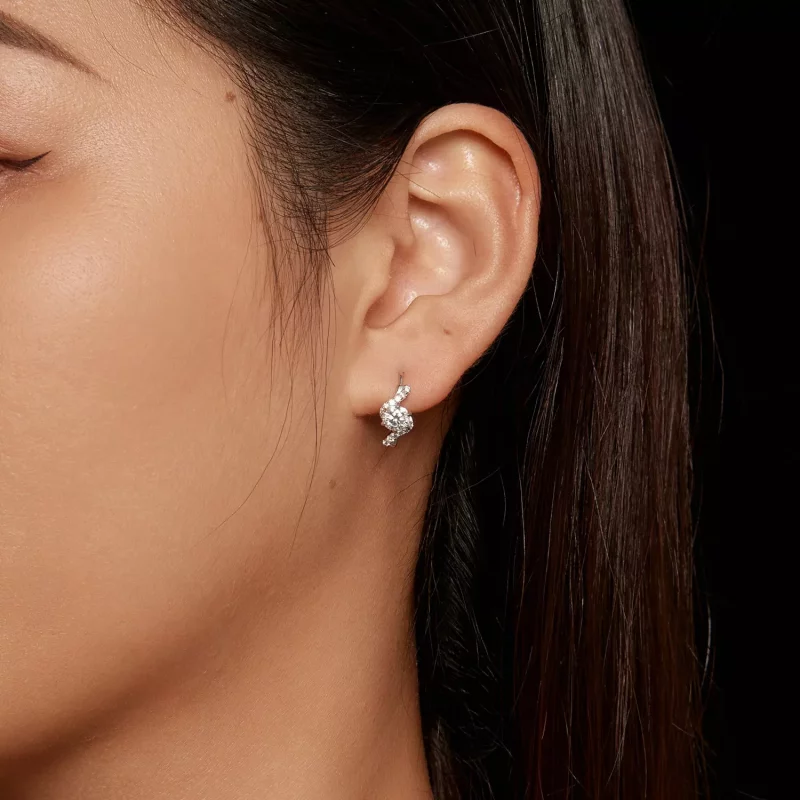 (imagen para) Pendientes de Aro con Moissanita de Estilo Pandora de 50 Puntos (Dos Certificado - Ver 5