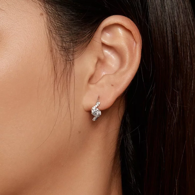 (imagen para) Pendientes de Aro con Moissanita de Estilo Pandora de 50 Puntos (Dos Certificado - Ver 7