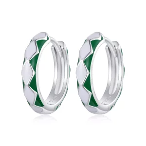 Pendientes de Aro con patrón de diamantes verdes y blancos estilo Pandora - SCE1611-GN (imagen para) Pendientes de Aro con patrón de diamantes verdes y blancos estilo Pandora - SCE1611-GN