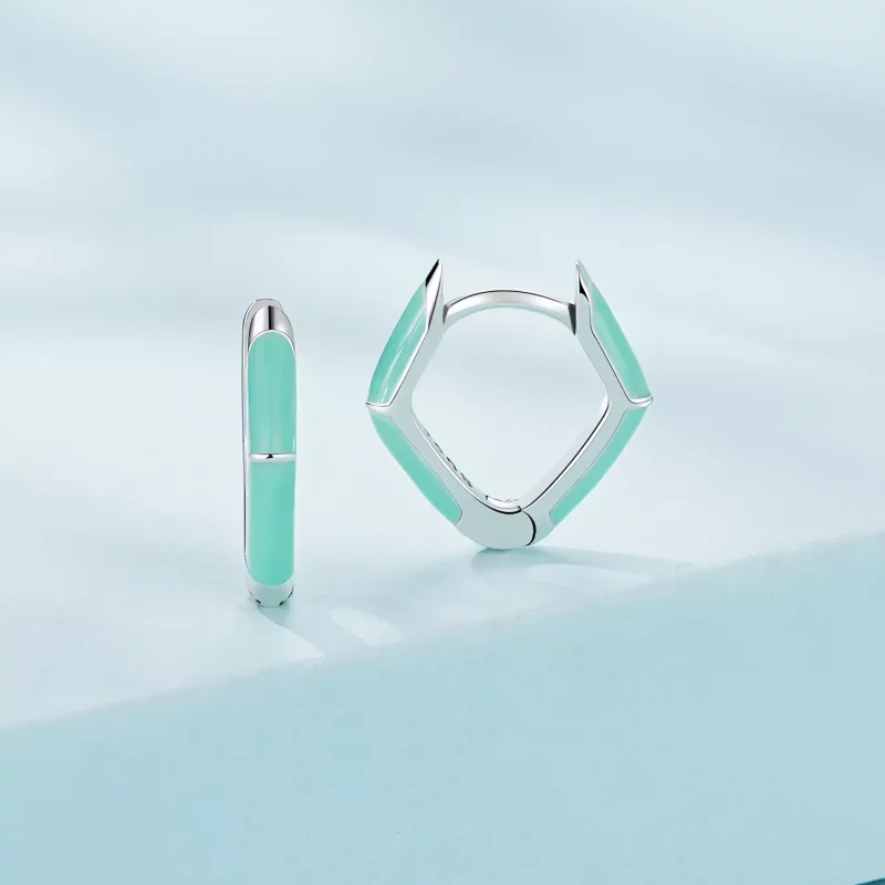 (imagen para) Pendientes de Aro de Estilo Pandora con Diamantes Azules - SCE1569-GN - Ver 2