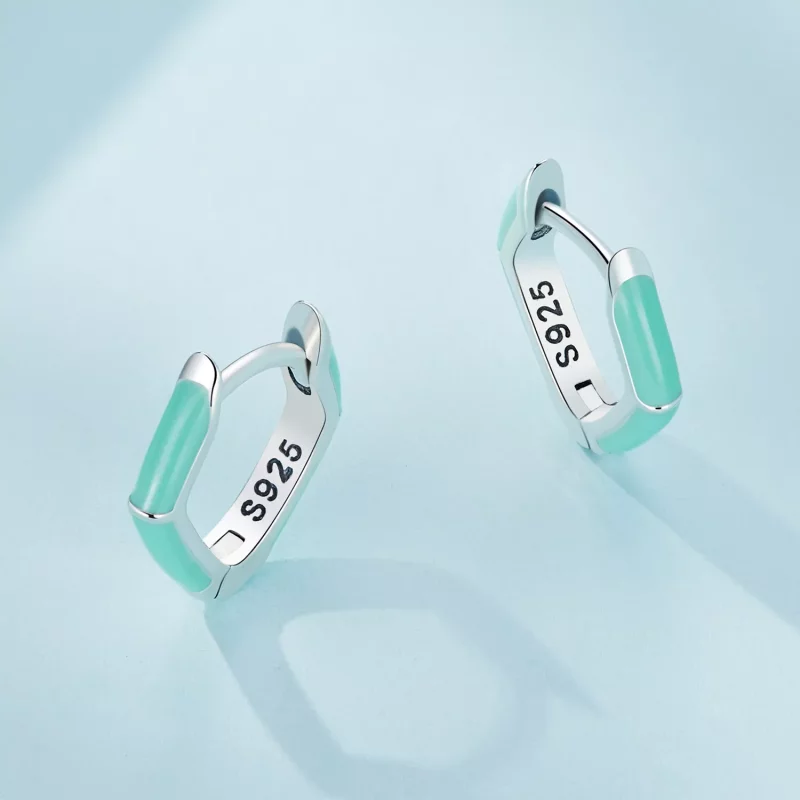 (imagen para) Pendientes de Aro de Estilo Pandora con Diamantes Azules - SCE1569-GN - Ver 3