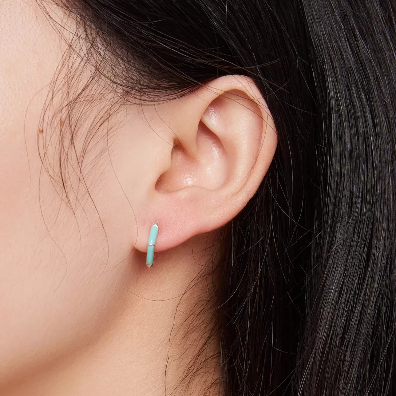 (imagen para) Pendientes de Aro de Estilo Pandora con Diamantes Azules - SCE1569-GN - Ver 6