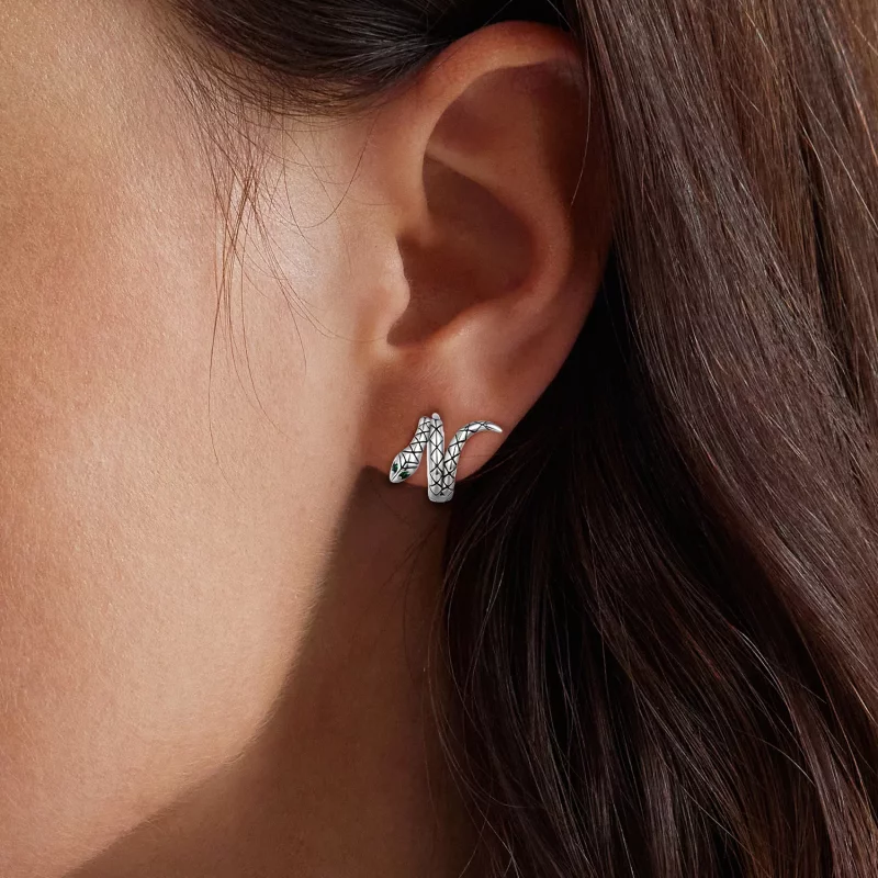 (imagen para) Pendientes de Aro de Serpiente de Estilo Pandora - BSE883 - Ver 6