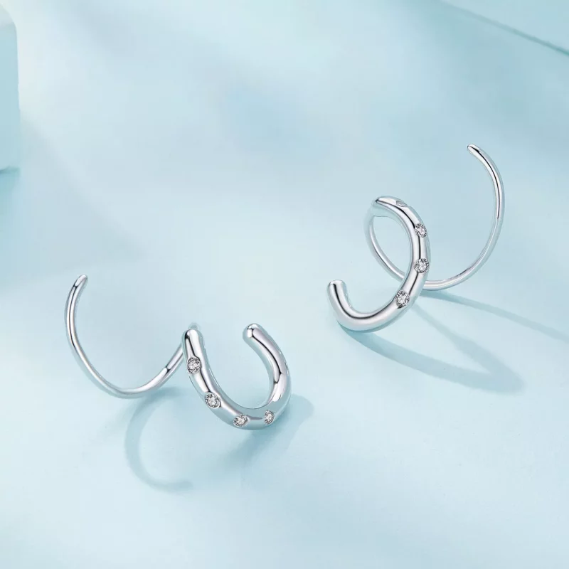 (imagen para) Pendientes de Aro Doble Estilo Pandora Pendientes de Botón - SCE1652 - Ver 3
