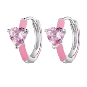 (imagen para) Pendientes de Aro en forma de Corazón Rosa Estilo Pandora - BSE813