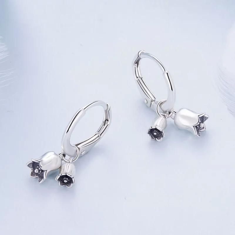 (imagen para) Pendientes de aro estilo Pandora con lirios del valle - BSE909 - Ver 3
