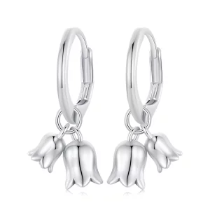 Pendientes de aro estilo Pandora con lirios del valle - BSE909 (imagen para) Pendientes de aro estilo Pandora con lirios del valle - BSE909