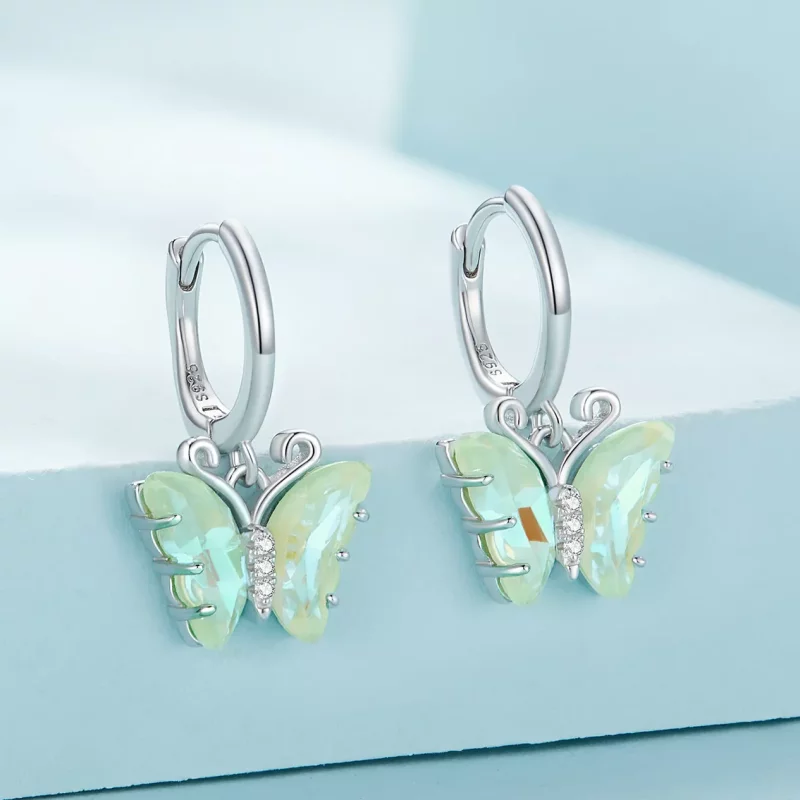 (imagen para) Pendientes de Aro Sinfonía Estilo Pandora con Mariposa - SCE1588-GN - Ver 2