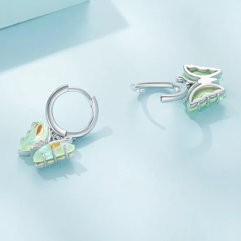 (imagen para) Pendientes de Aro Sinfonía Estilo Pandora con Mariposa - SCE1588-GN - Ver 4