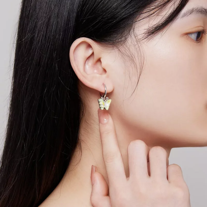 (imagen para) Pendientes de Aro Sinfonía Estilo Pandora con Mariposa - SCE1588-GN - Ver 5