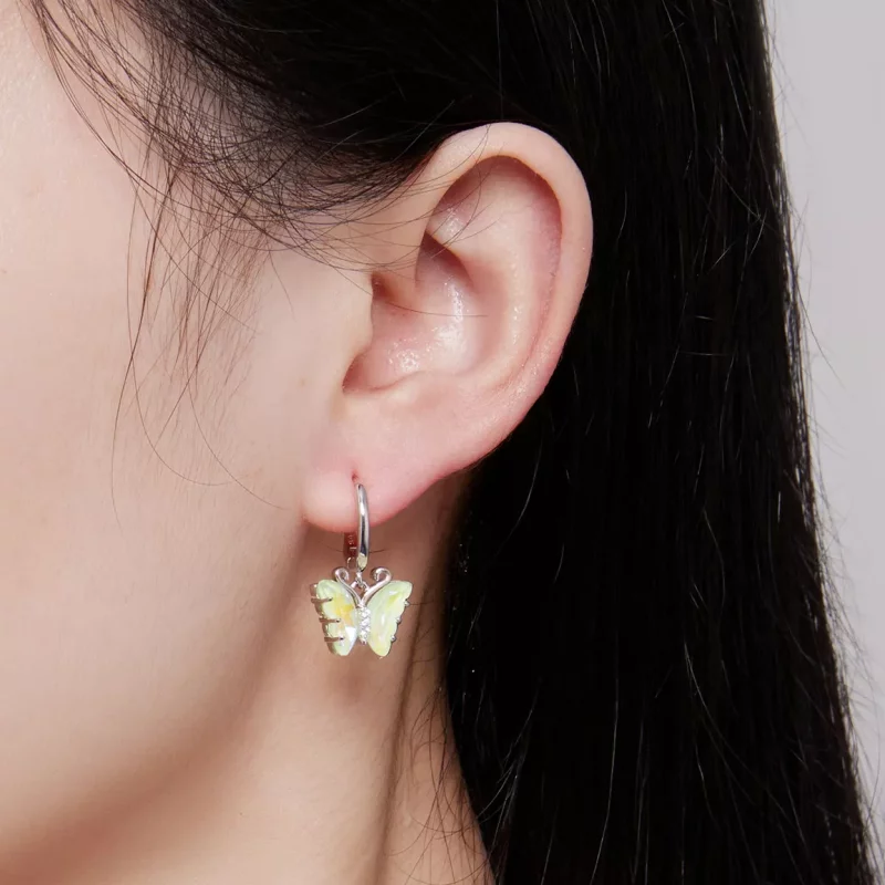 (imagen para) Pendientes de Aro Sinfonía Estilo Pandora con Mariposa - SCE1588-GN - Ver 7