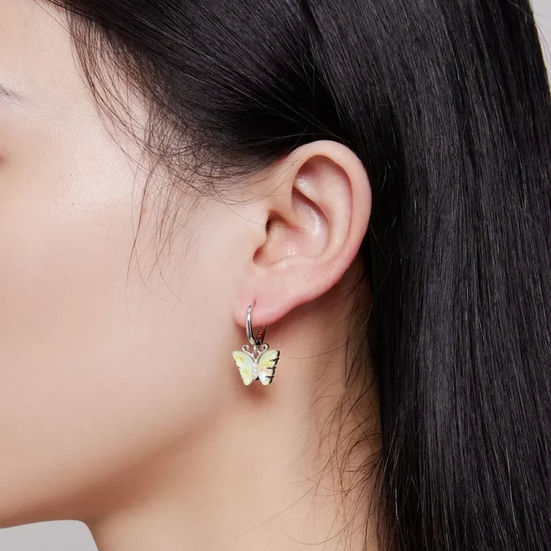 (imagen para) Pendientes de Aro Sinfonía Estilo Pandora con Mariposa - SCE1588-GN - Ver 8