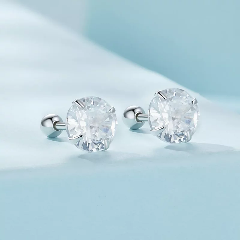 (imagen para) Pendientes de botón de estilo Pandora con circonio blanco - SCE1646-L - Ver 2