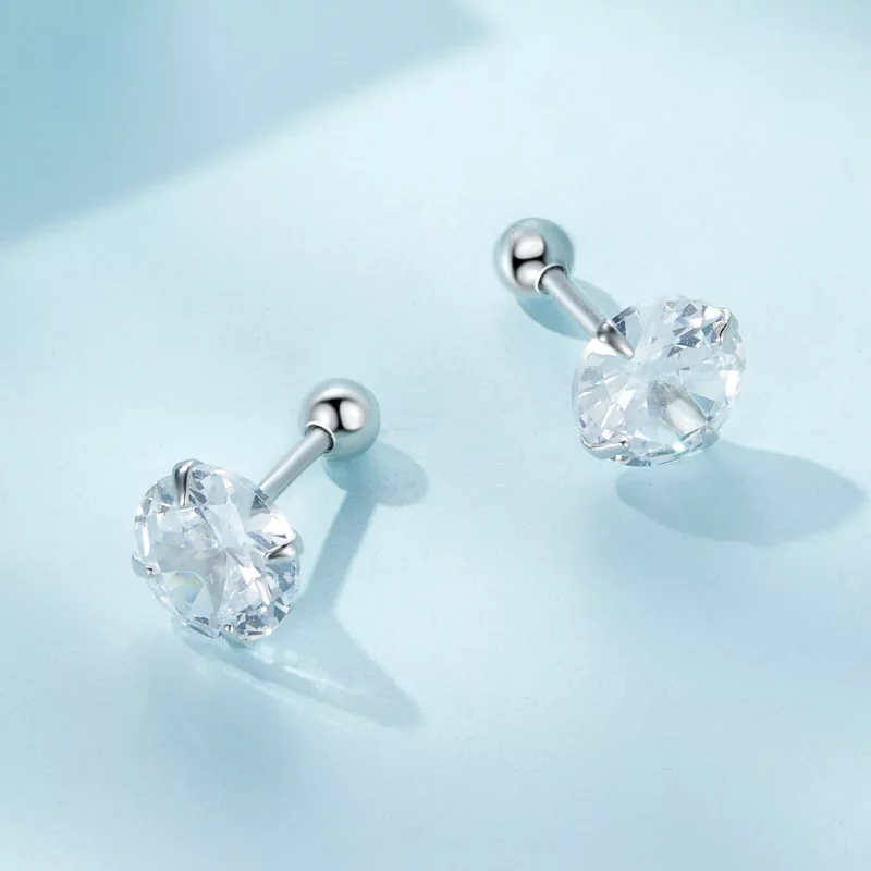 (imagen para) Pendientes de botón de estilo Pandora con circonio blanco - SCE1646-L - Ver 3