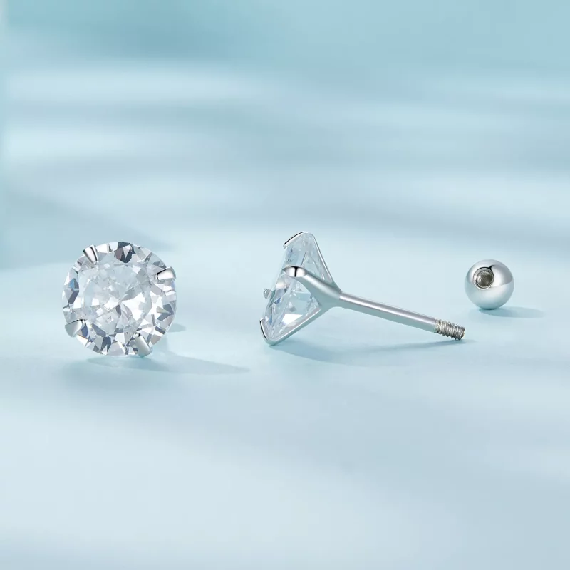 (imagen para) Pendientes de botón de estilo Pandora con circonio blanco - SCE1646-L - Ver 4