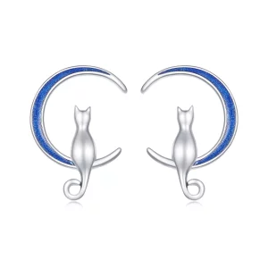 (imagen para) Pendientes de botón estilo Pandora con diseño de gato lunar - SCE1609