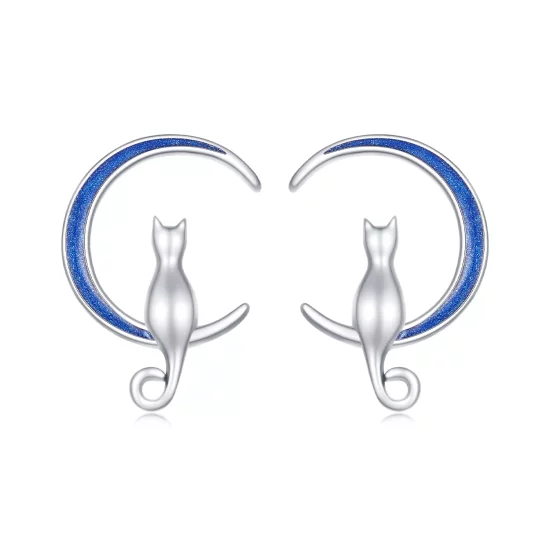 (imagen para) Pendientes de botón estilo Pandora con diseño de gato lunar - SCE1609
